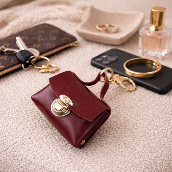 Accessories - Burgundy Mini coin purse bag tote keychain